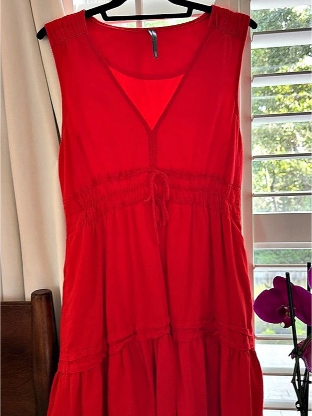 Anthropologie Sundays Mirabelle Ruffle Drawstring Mini Dress Red Small